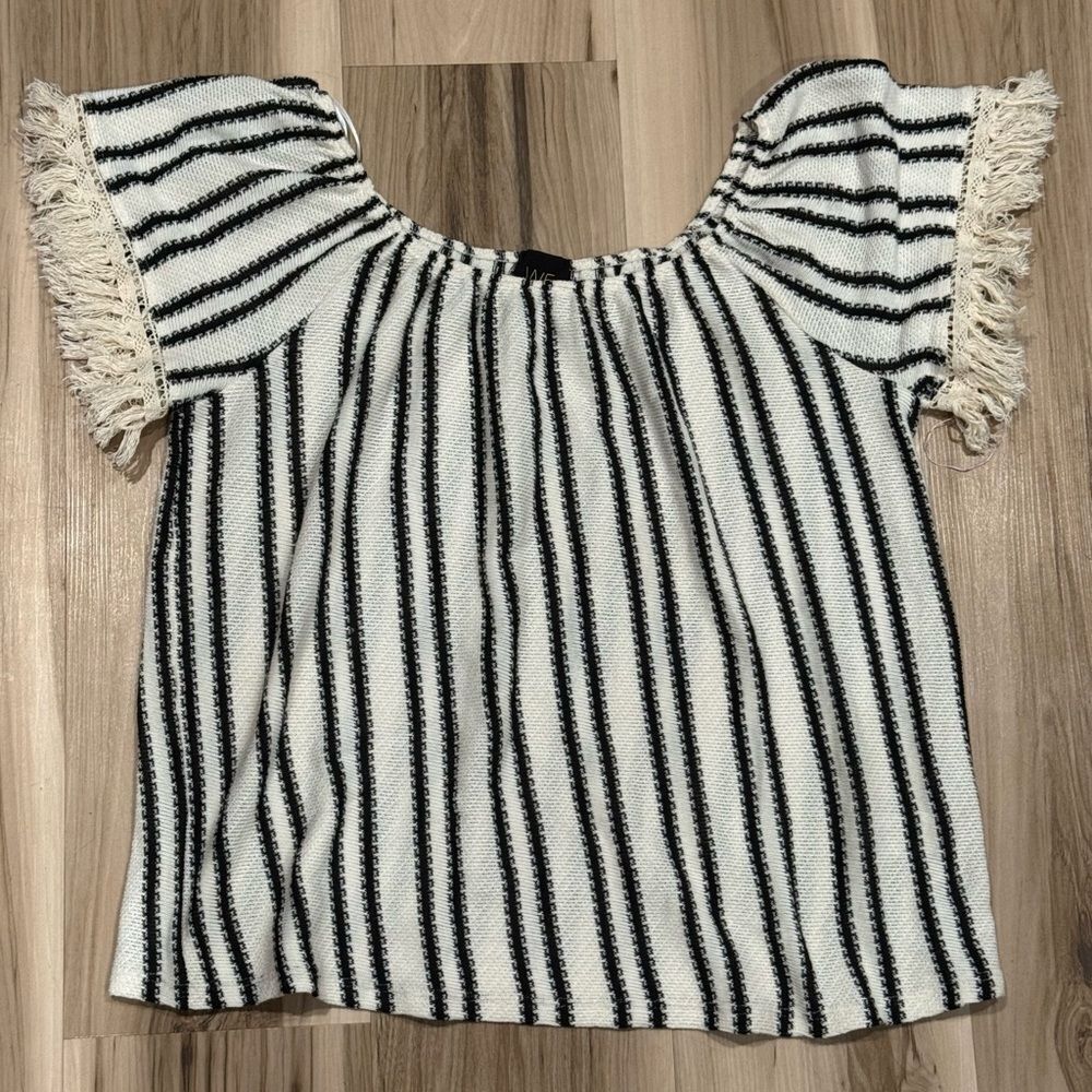 Anthropologie W5 Fringe Knit Striped Blouse Top Women’s Large